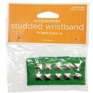 TWO Green Studded Wrist Bands Bracelets 1980s Costume Accessory Halloween